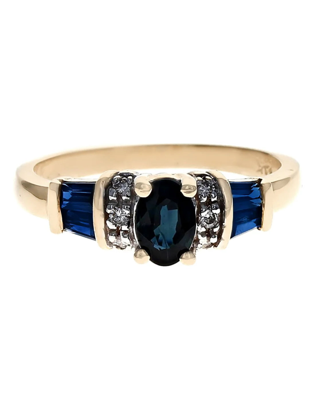 Blue Sapphire and Diamond Accent Ring in Yellow Gold - Image 2