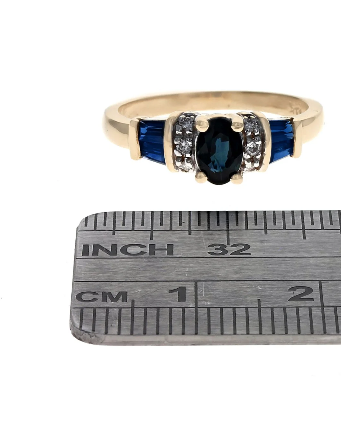 Blue Sapphire and Diamond Accent Ring in Yellow Gold - Image 3