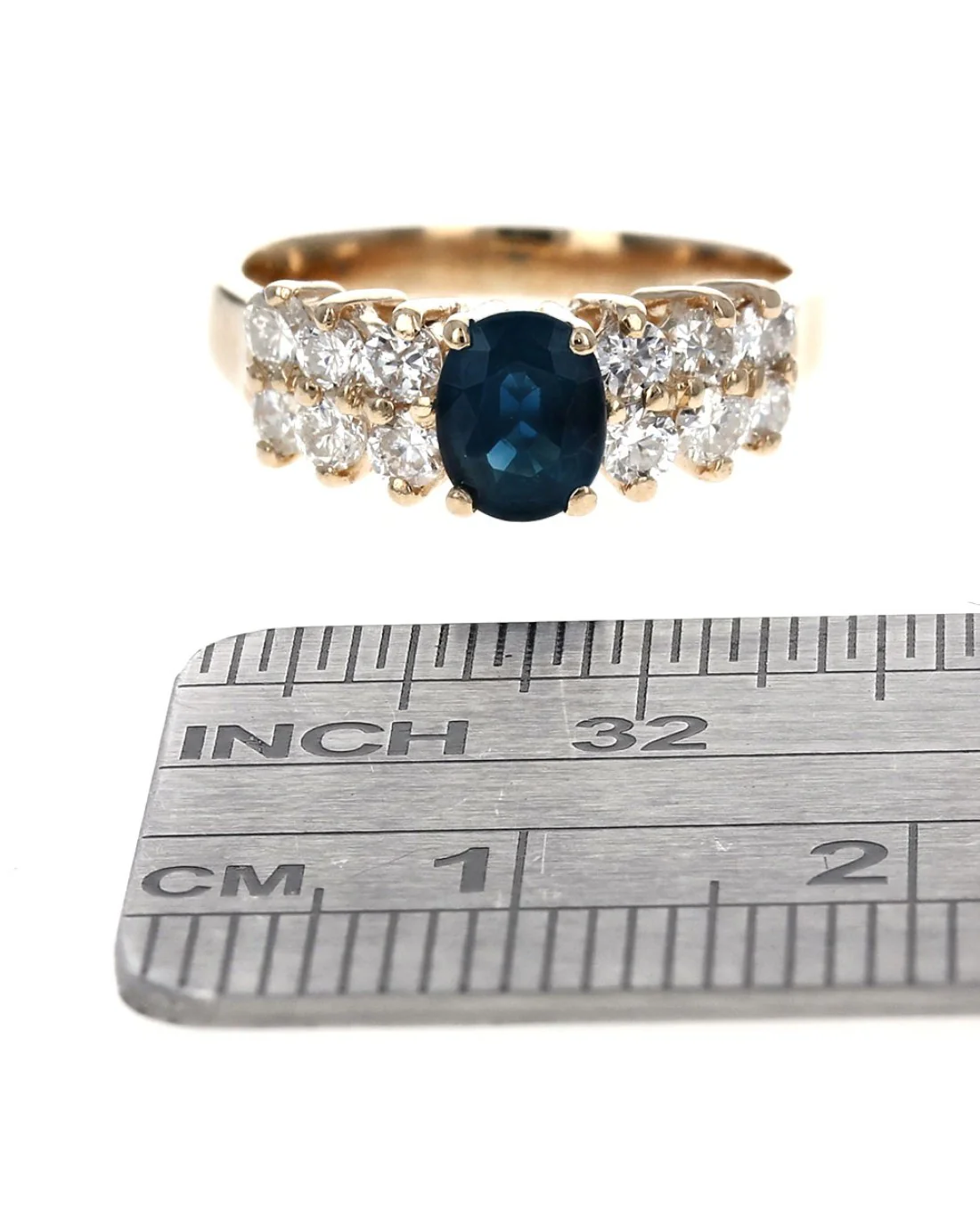 Blue Sapphire and Diamond Accent Ring in Yellow Gold - Image 3