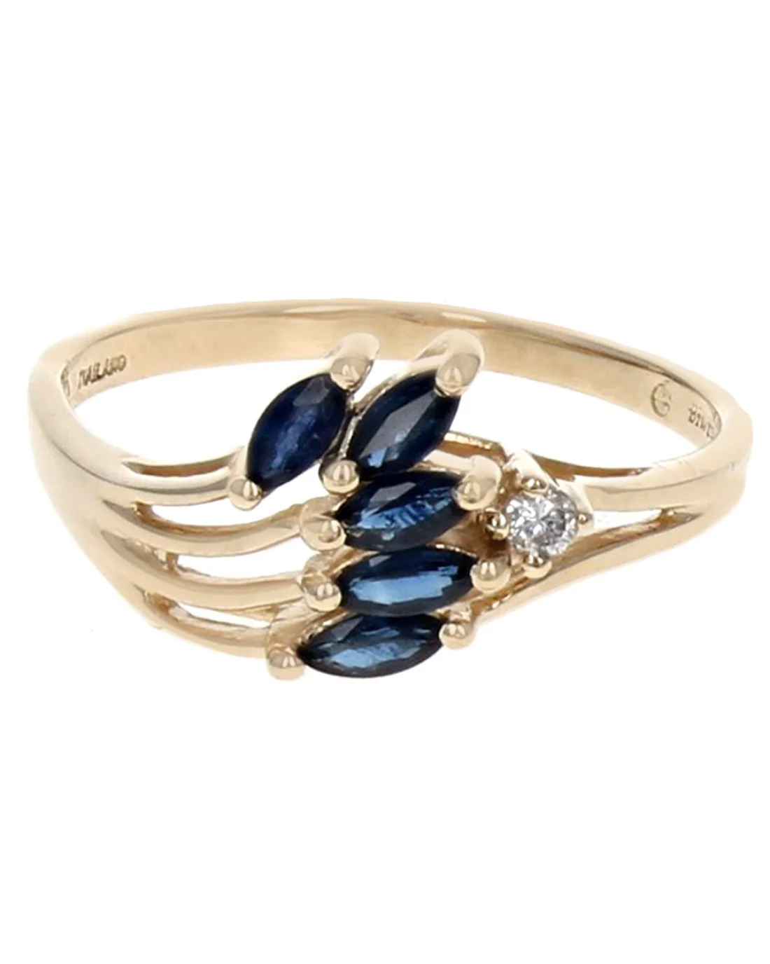 Blue Sapphire and Diamond Accent Wave Ring in Yellow Gold - Image 2