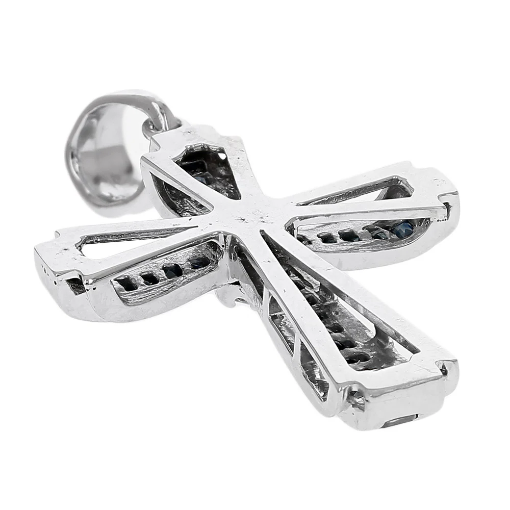 Blue Sapphire and Diamond Cross Pendant - Image 3
