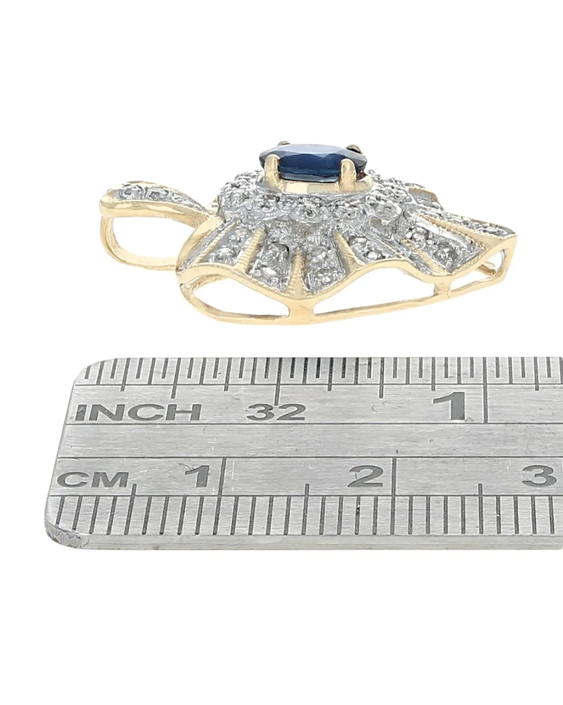 Blue Sapphire and Diamond Halo Heart Pendant in White and Yellow Gold - Image 3