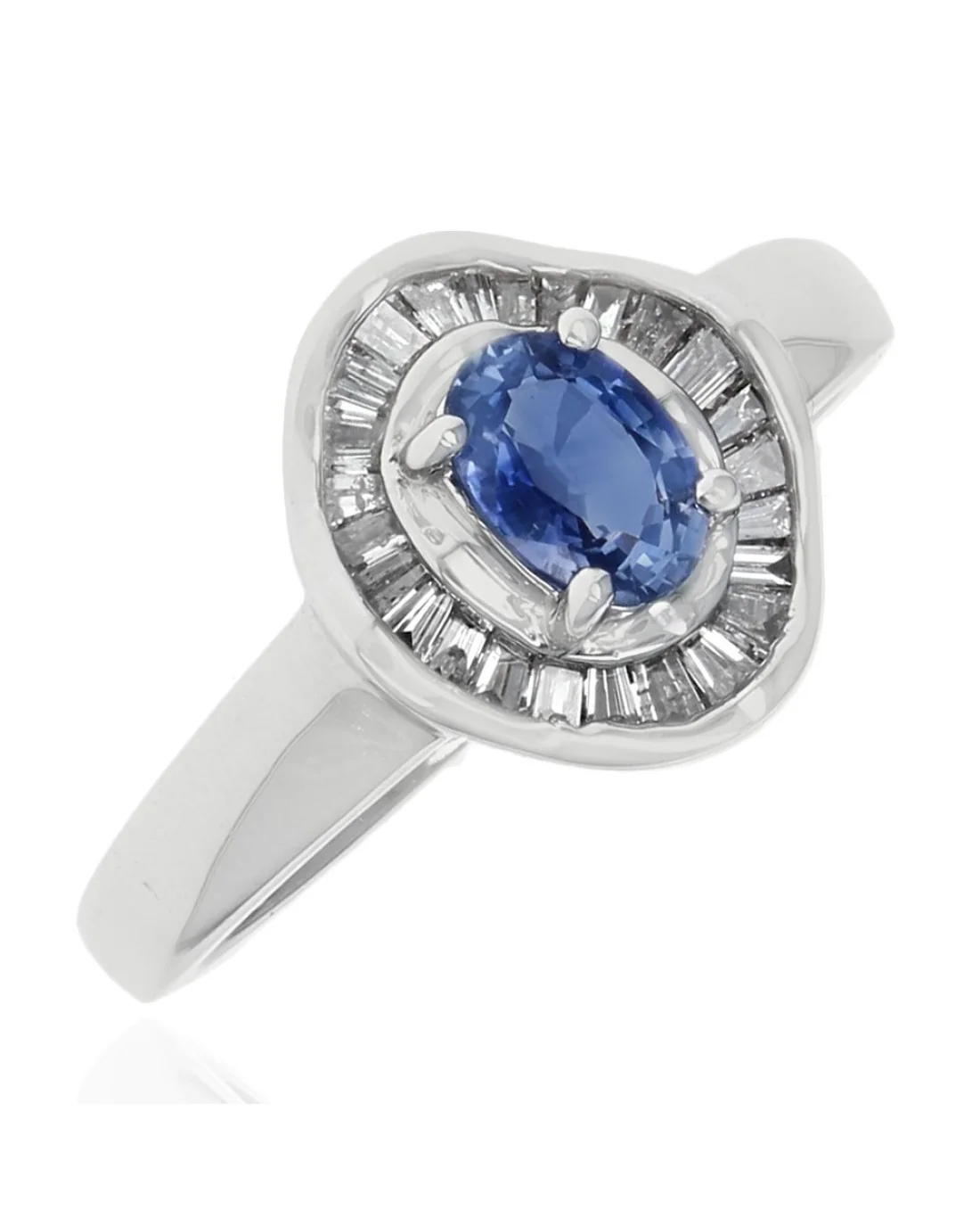 Blue Sapphire and Diamond Halo Ring in White Gold