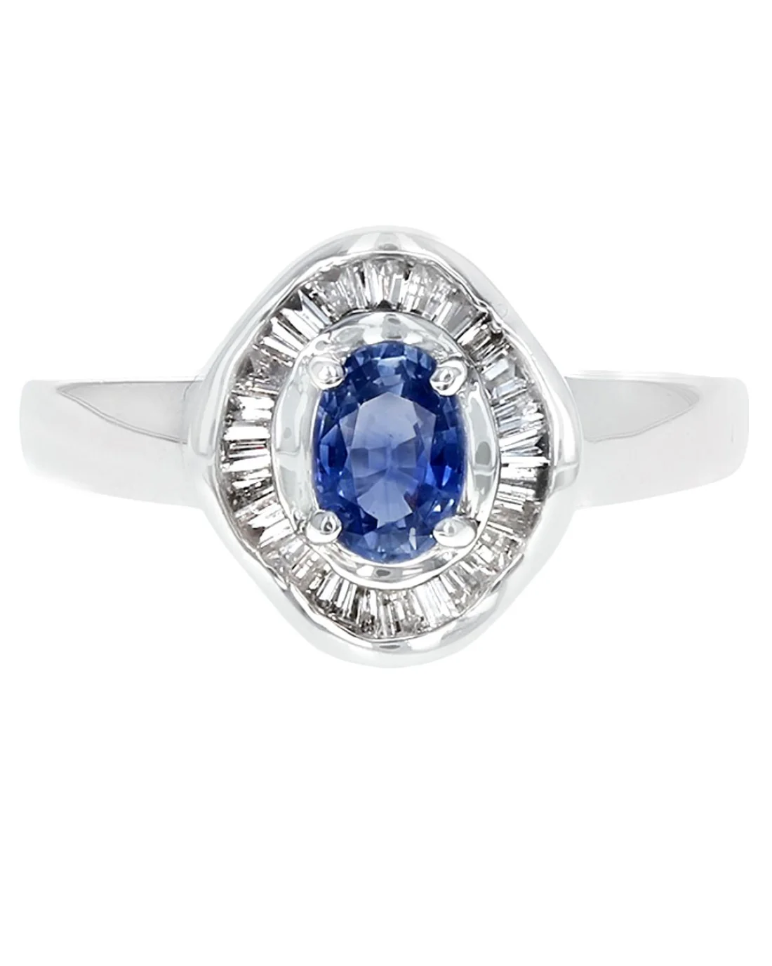 Blue Sapphire and Diamond Halo Ring in White Gold - Image 2