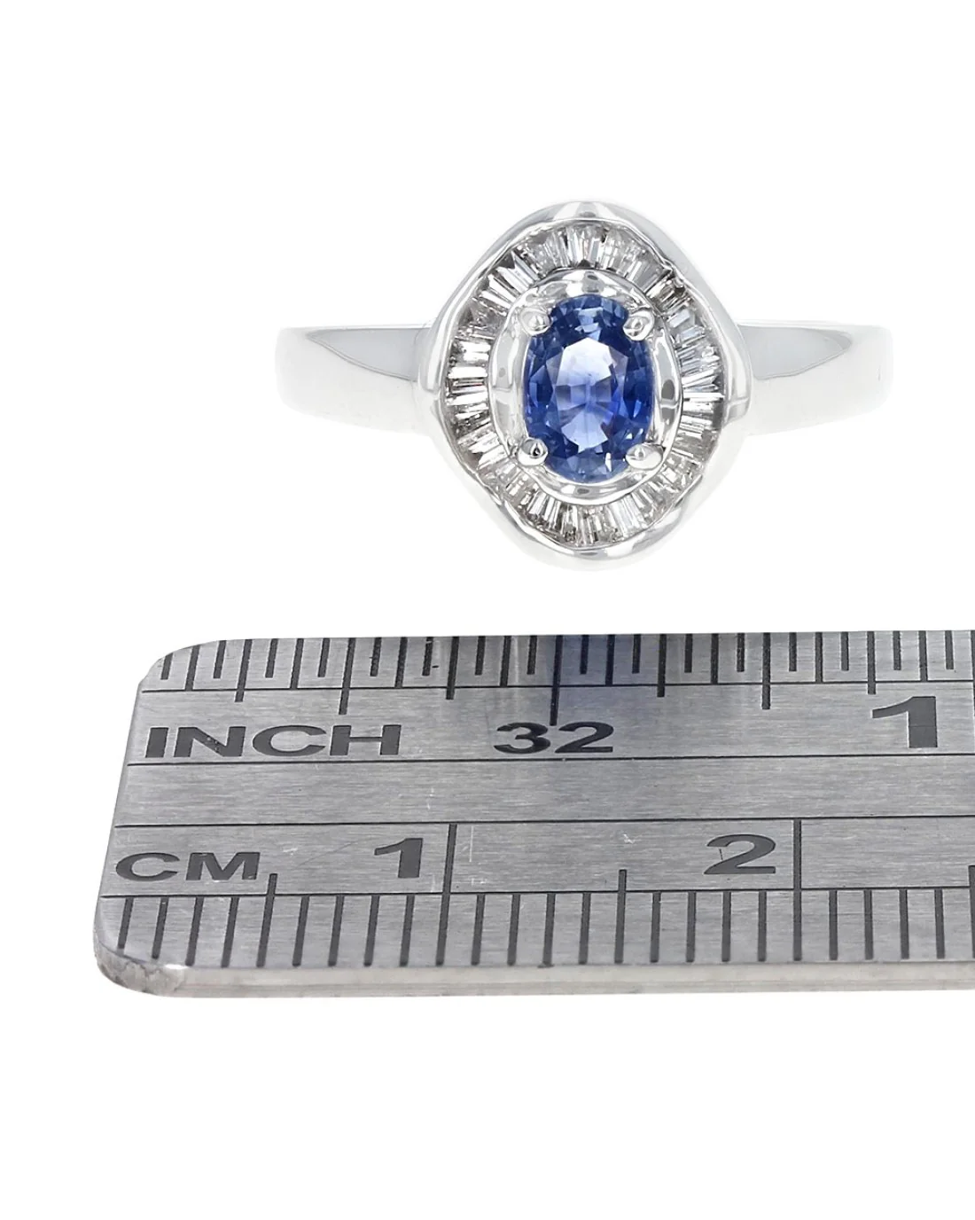 Blue Sapphire and Diamond Halo Ring in White Gold - Image 3