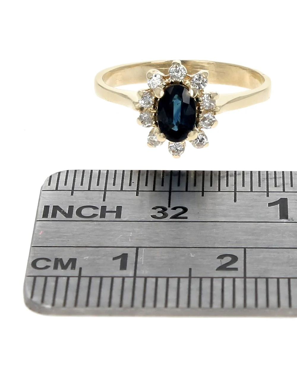 Blue Sapphire and Diamond Halo Ring in Yellow Gold - Image 3