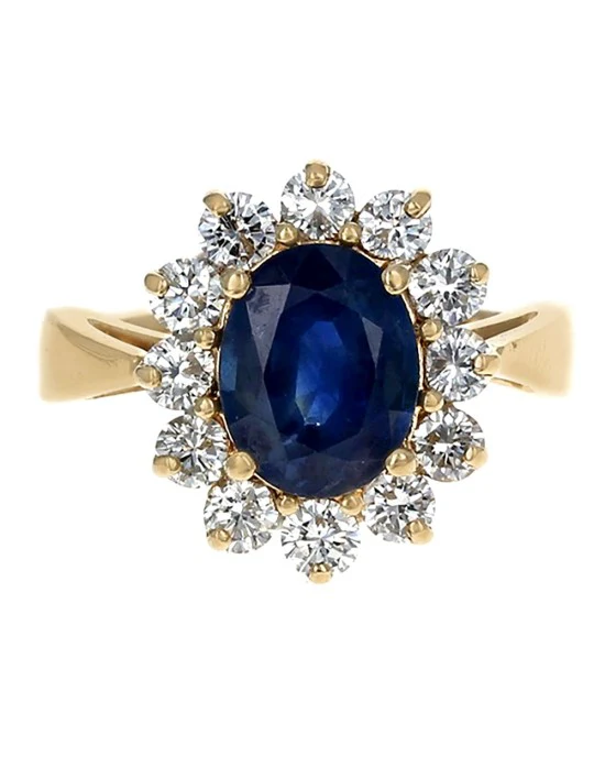 Blue Sapphire and Diamond Halo Ring in Yellow Ring - Image 2
