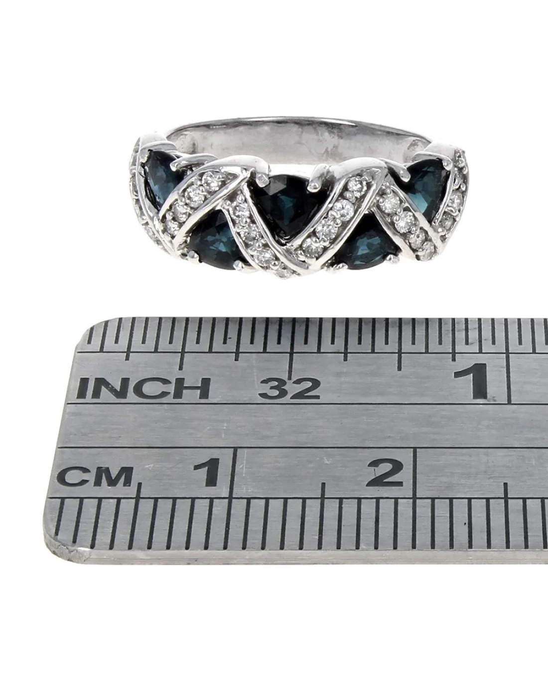 Blue Sapphire and Diamond Tapered Ring in White Gold - Image 3