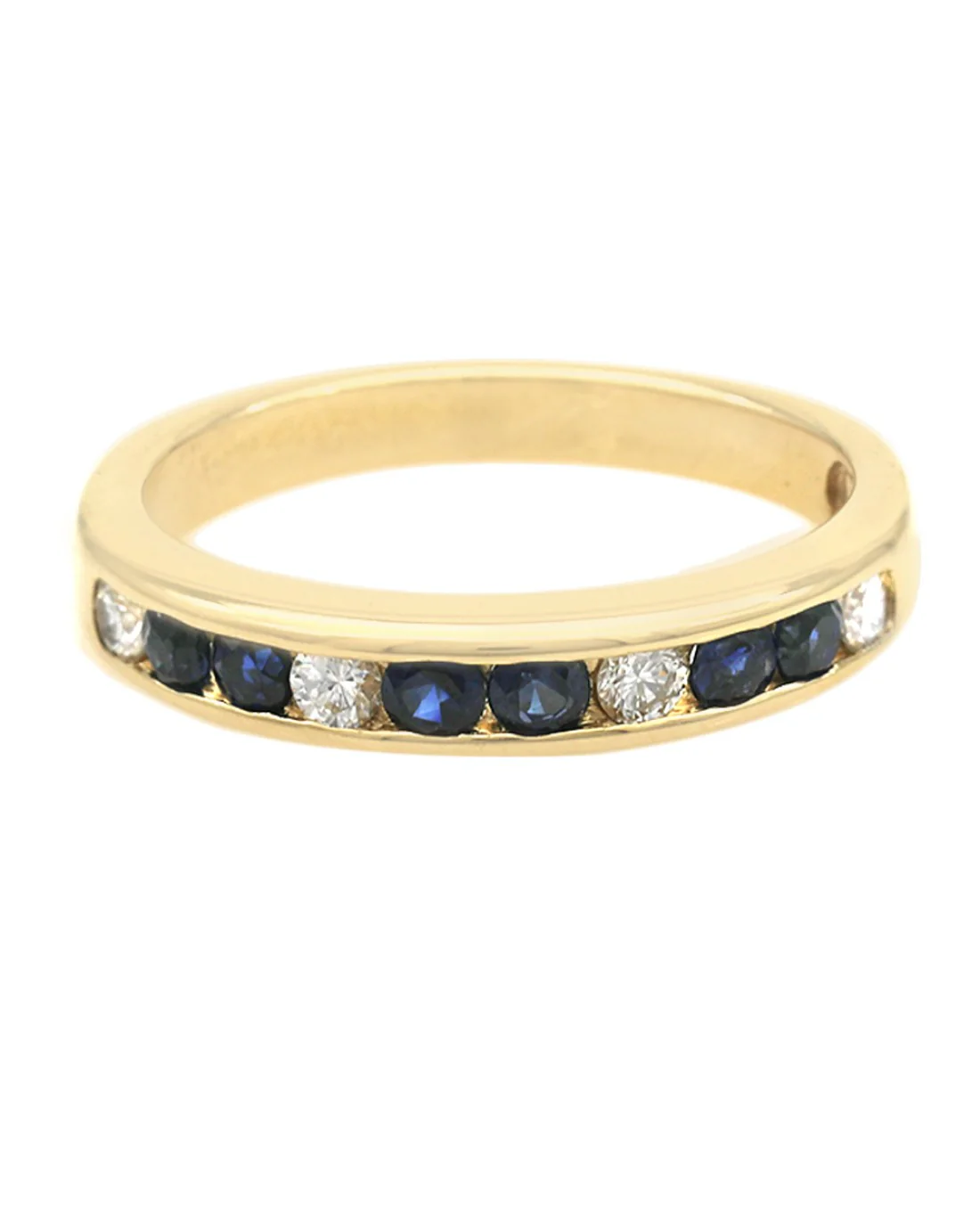 Blue Sapphire and Diamond Tapered Ring in Yellow Gold - Image 2