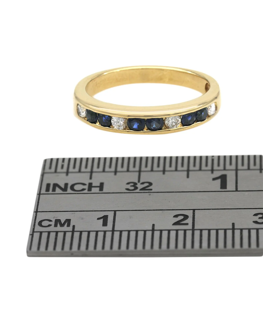 Blue Sapphire and Diamond Tapered Ring in Yellow Gold - Image 3