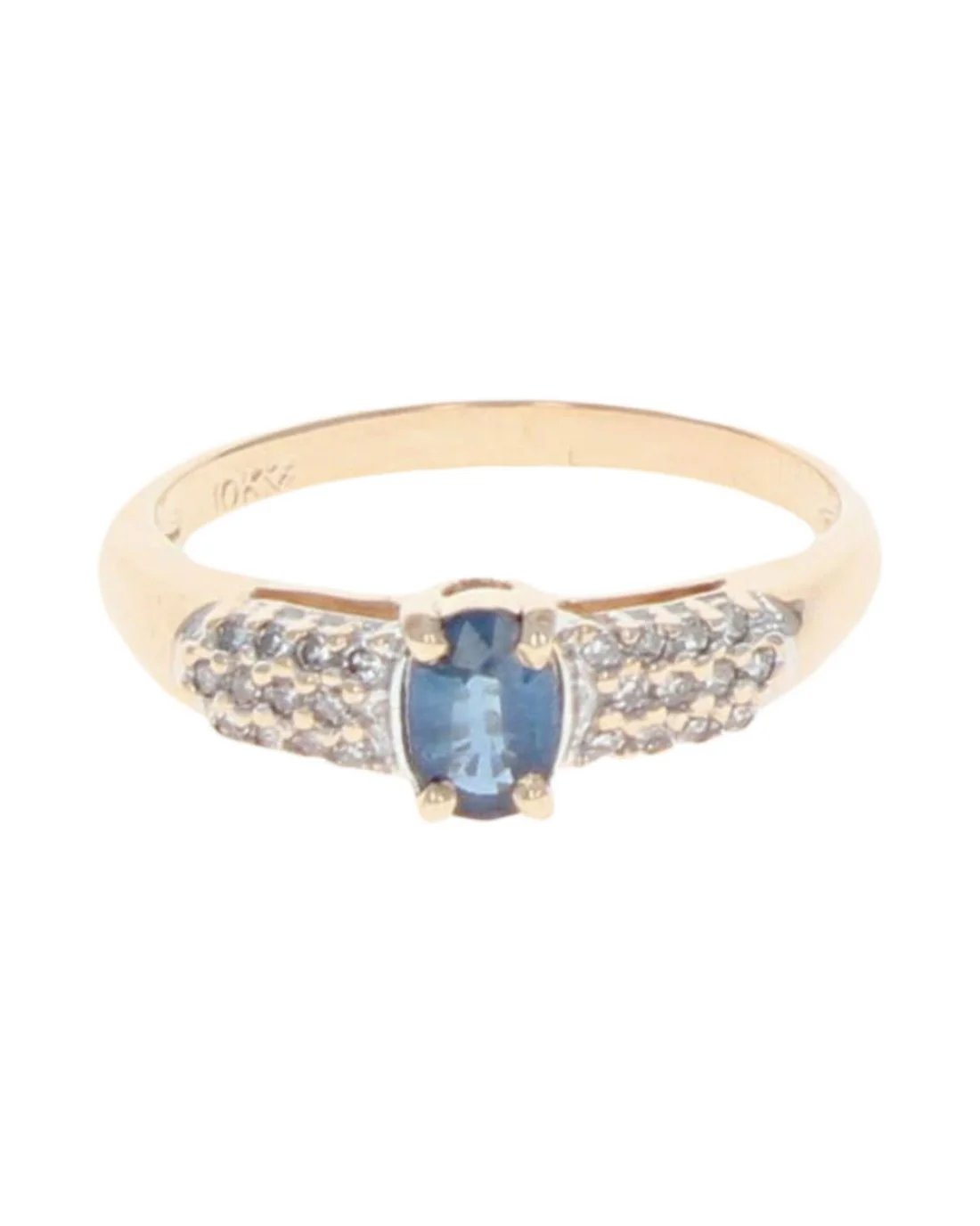 Blue Sapphire and Pave Diamond Ring in Yellow Gold - Image 2