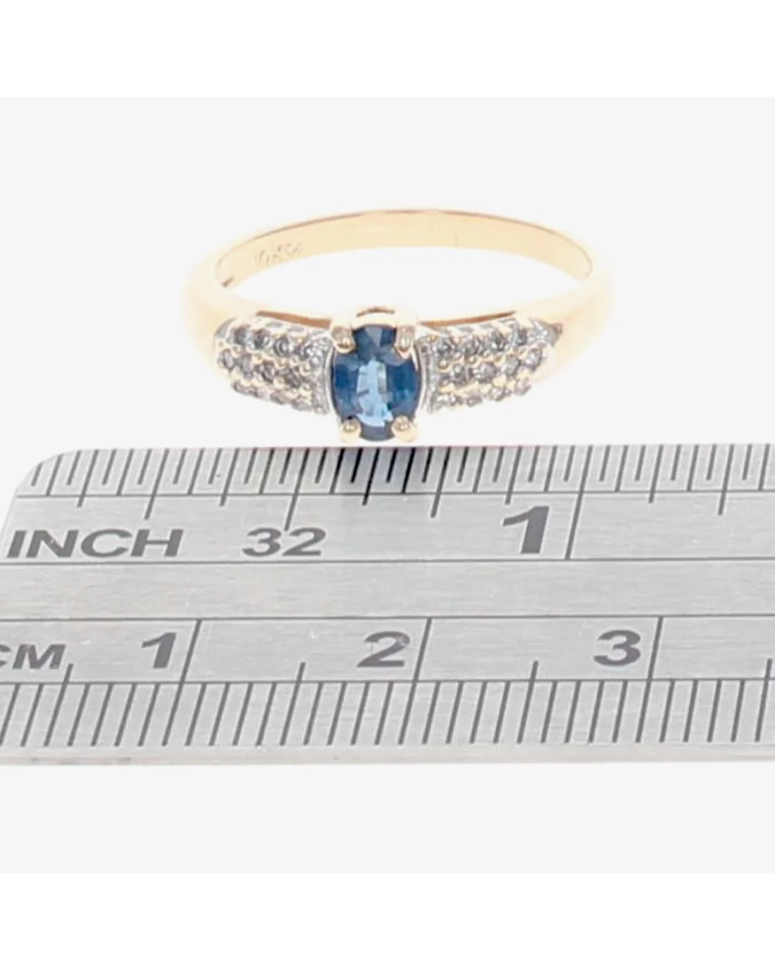 Blue Sapphire and Pave Diamond Ring in Yellow Gold - Image 3