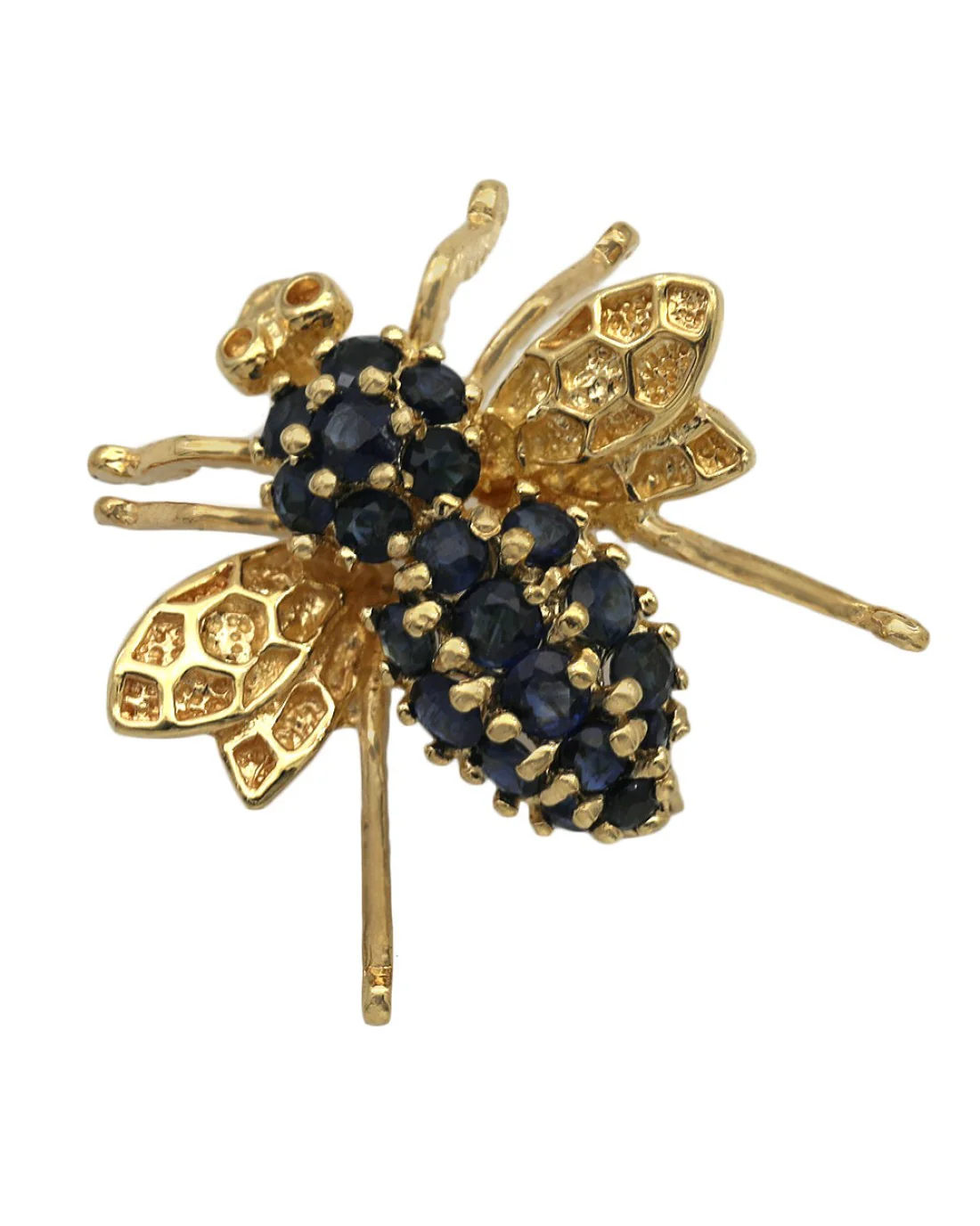 Blue Sapphire Bee Pin in Yellow Gold