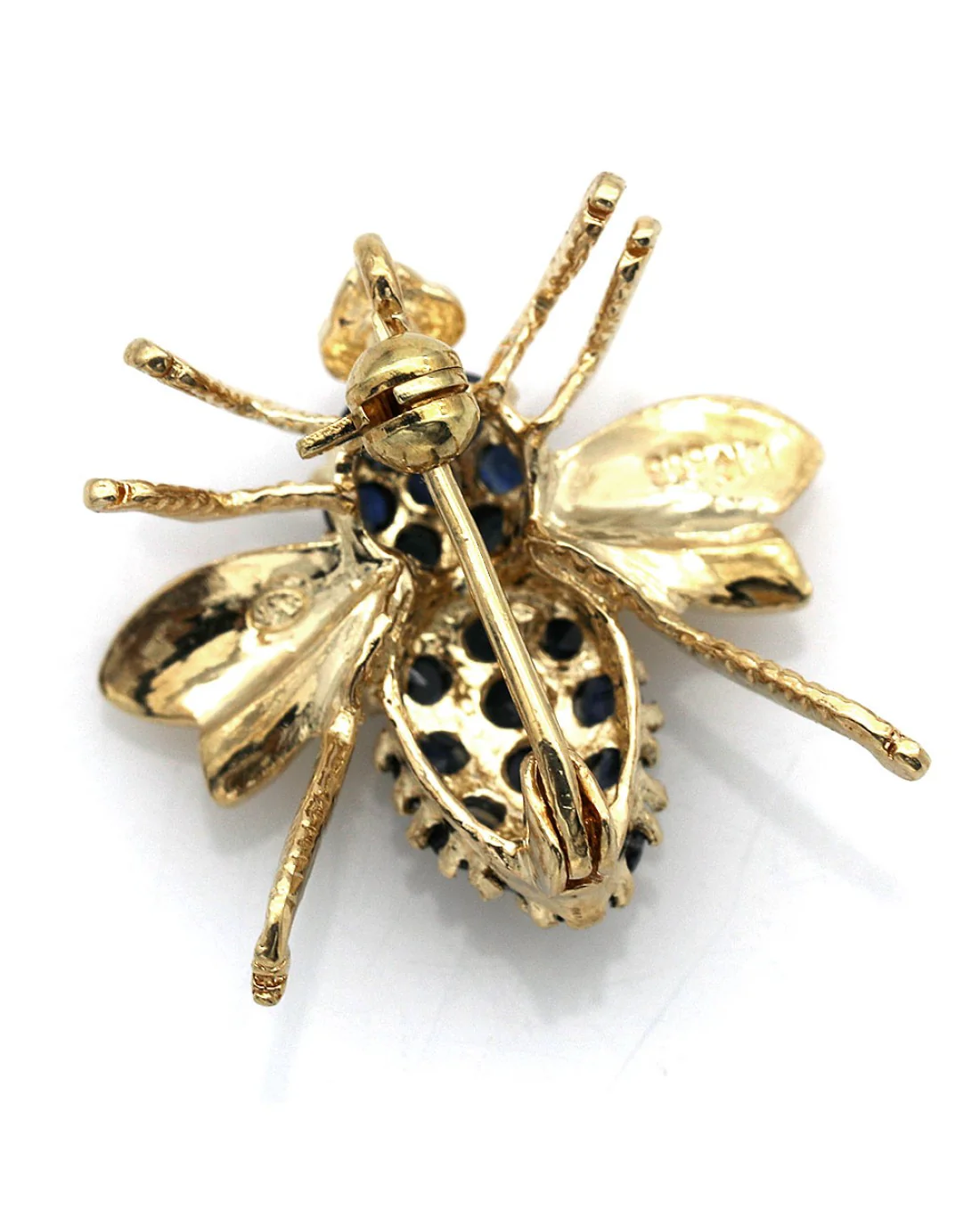 Blue Sapphire Bee Pin in Yellow Gold - Image 2