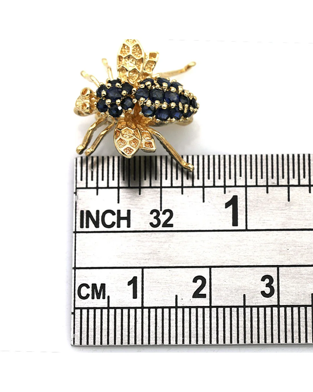 Blue Sapphire Bee Pin in Yellow Gold - Image 3