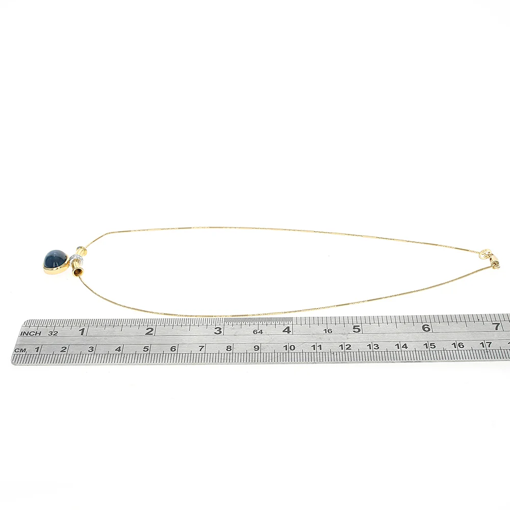Blue Sapphire Cabochon Diamond Accent Drop on Diamond Cut Chain - Image 3