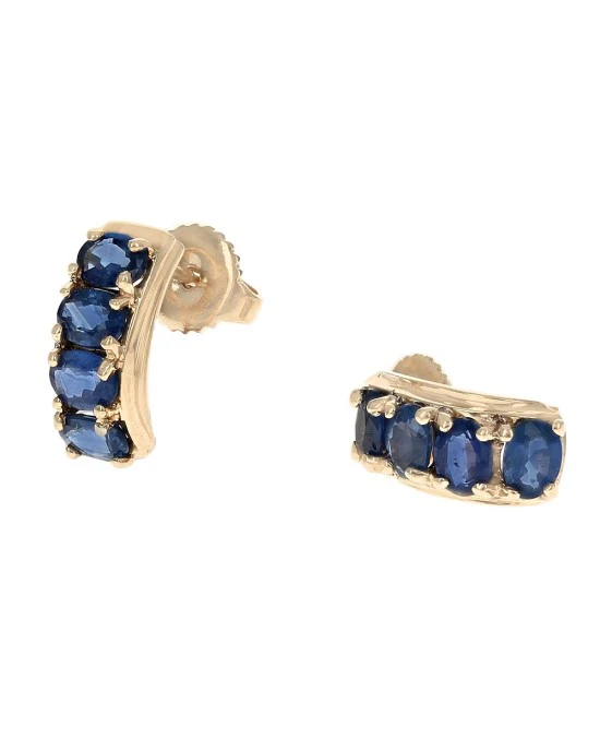 Blue Sapphire Curved Earrings in Yellow Gold - Image 2