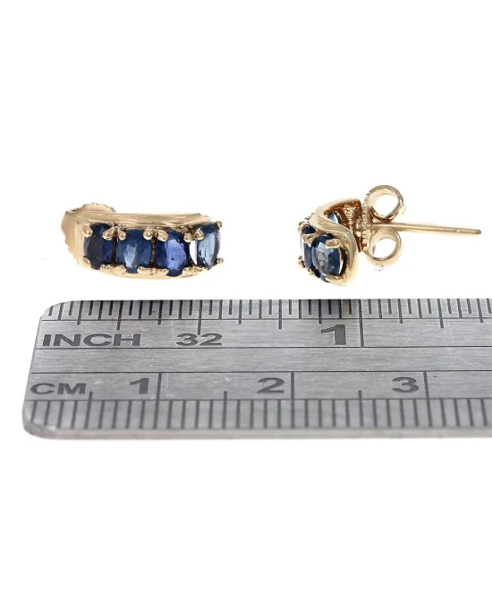 Blue Sapphire Curved Earrings in Yellow Gold - Image 3