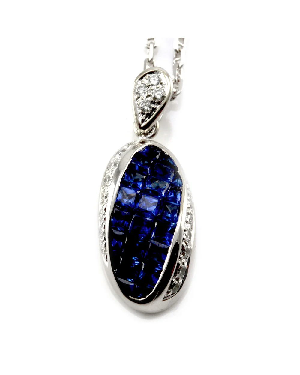 Blue Sapphire & Diamond Pendant in 18K White Gold - Image 2