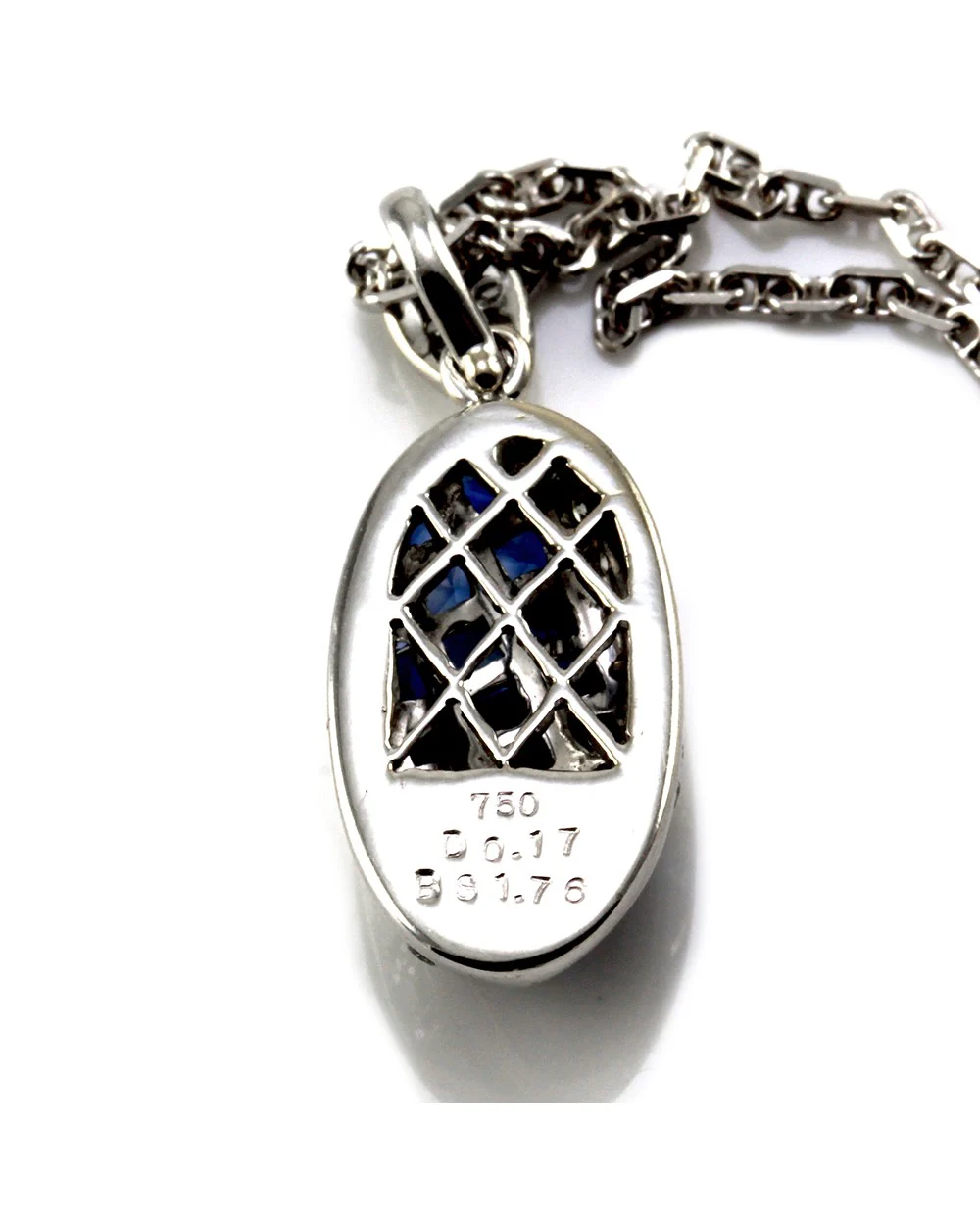 Blue Sapphire & Diamond Pendant in 18K White Gold - Image 4