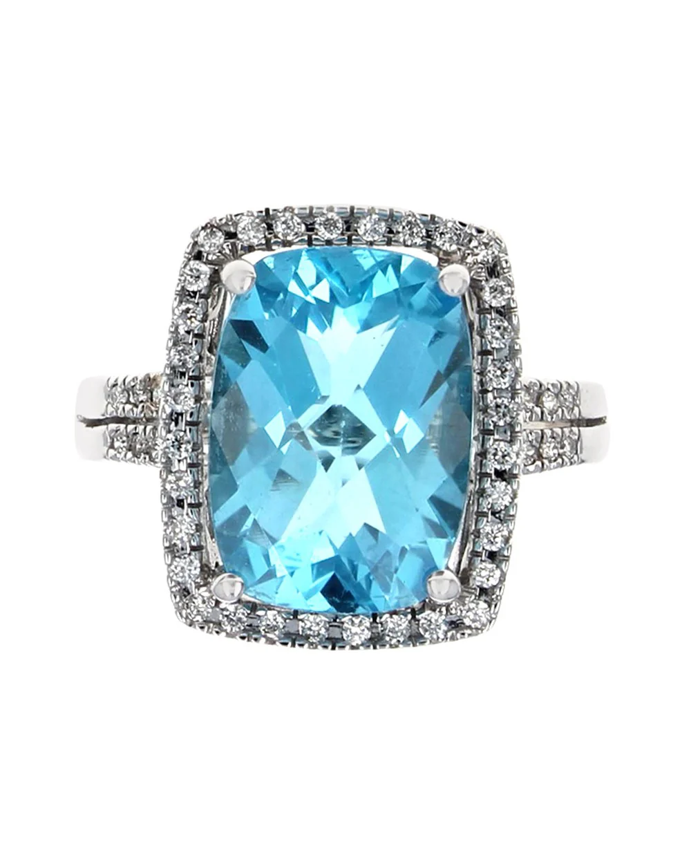 Blue Topaz and Diamond Halo Ring in White Gold - Image 2