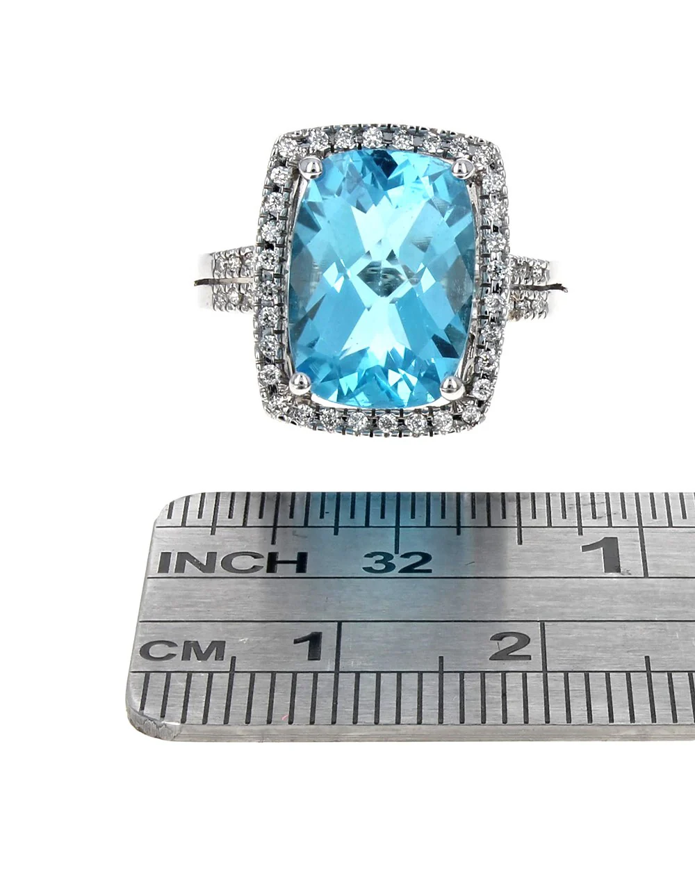 Blue Topaz and Diamond Halo Ring in White Gold - Image 3