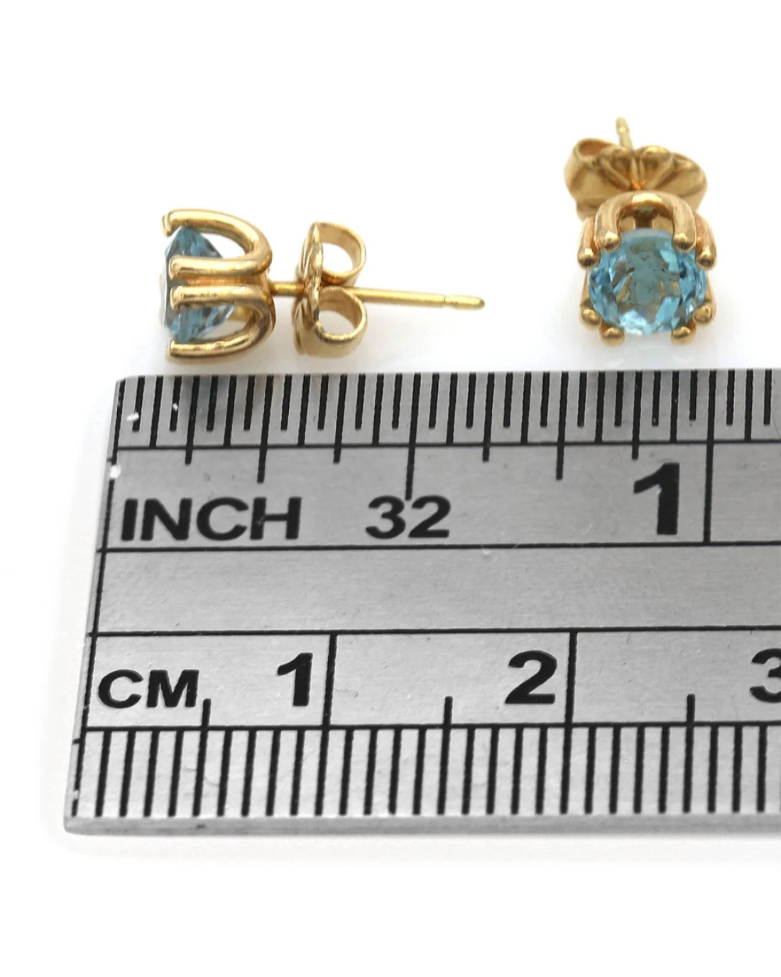 Blue Topaz Double Prong Studs in Yellow Gold - Image 2
