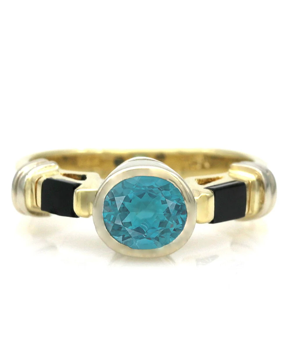 Blue Zircon and Black Onyx Ring