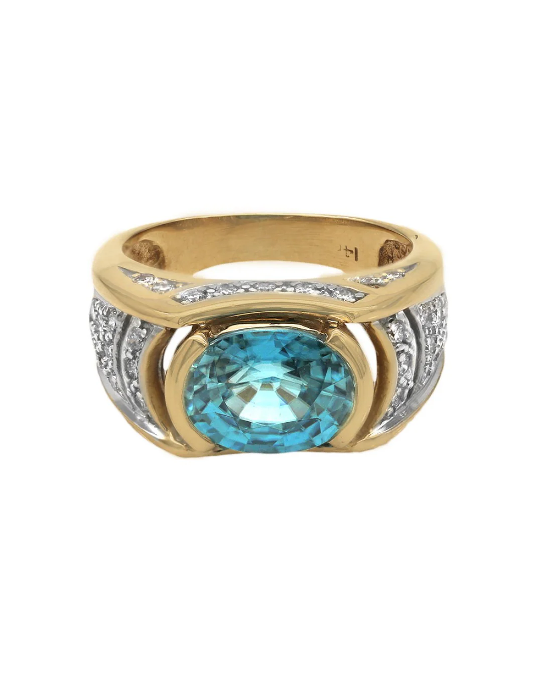 Blue Zircon and Diamond Pave Ring - Image 2