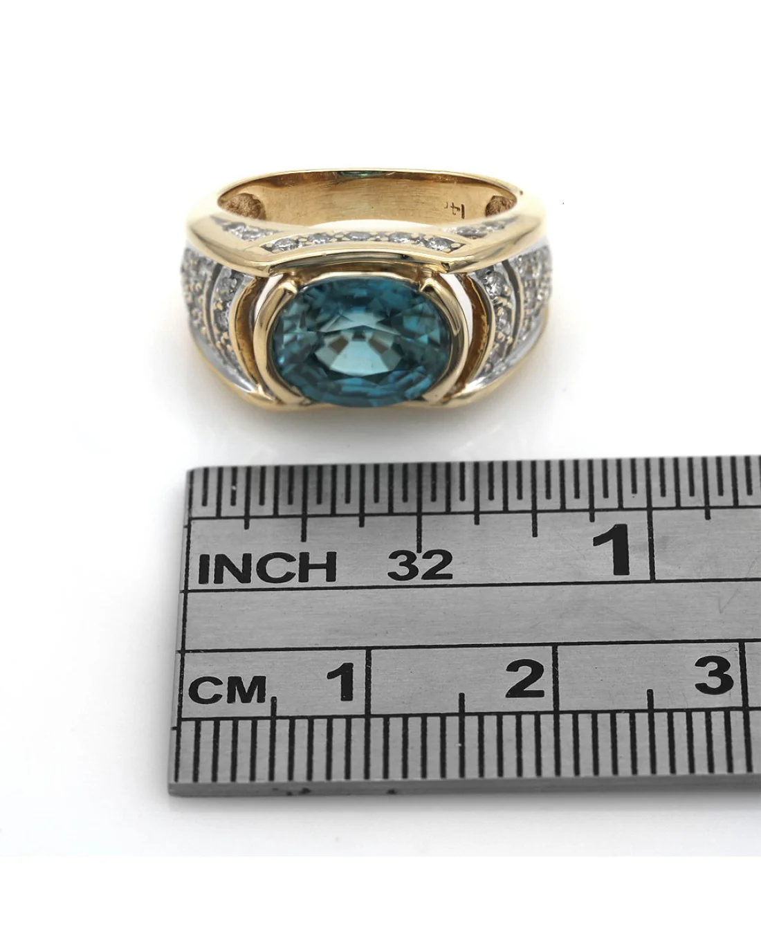 Blue Zircon and Diamond Pave Ring - Image 3