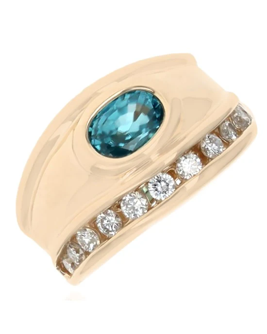 Blue Zircon and Diamond Tapered Band