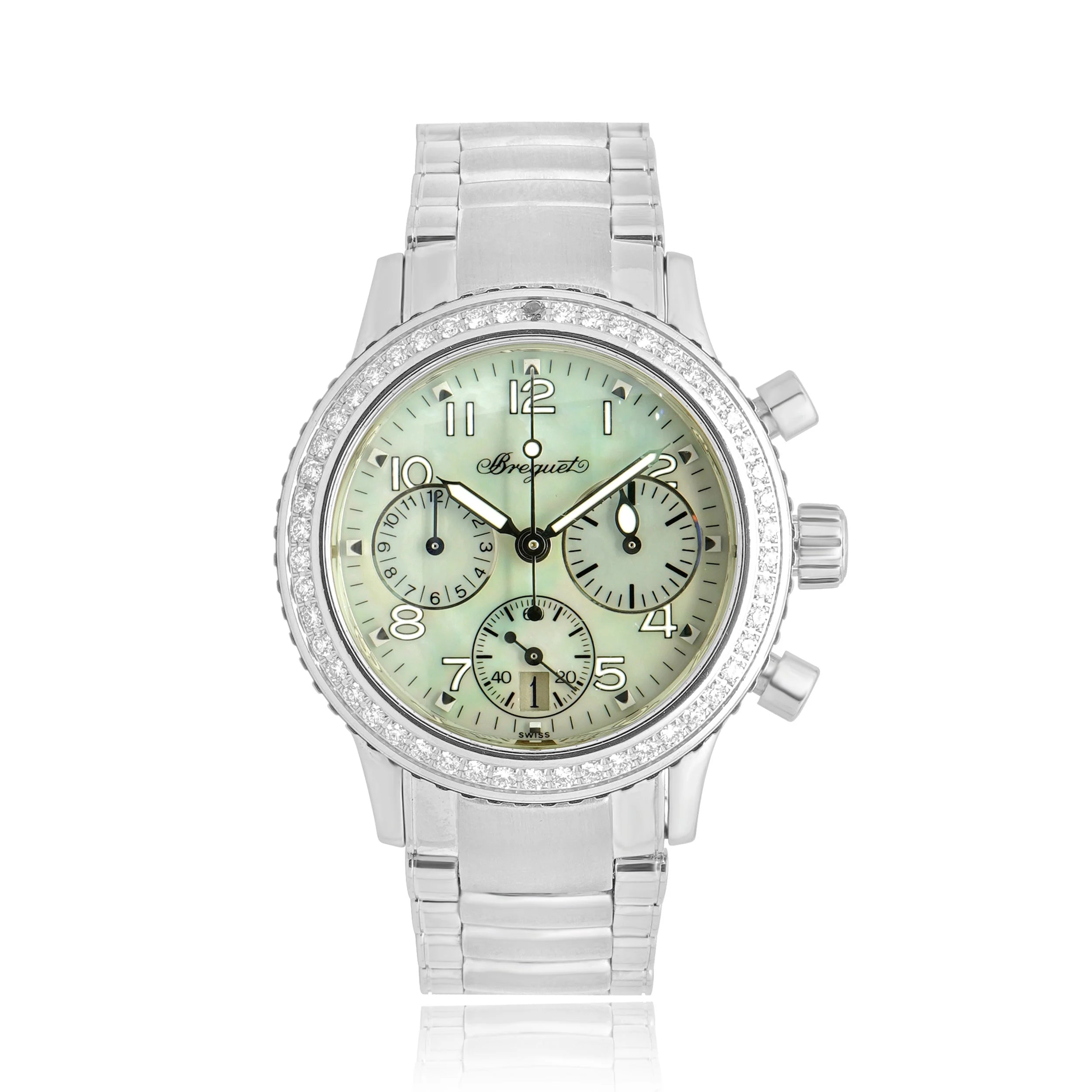 Breguet Stainless Steel Transatlantique Type XX Chronograph 33mm Blue Mother of Pearl