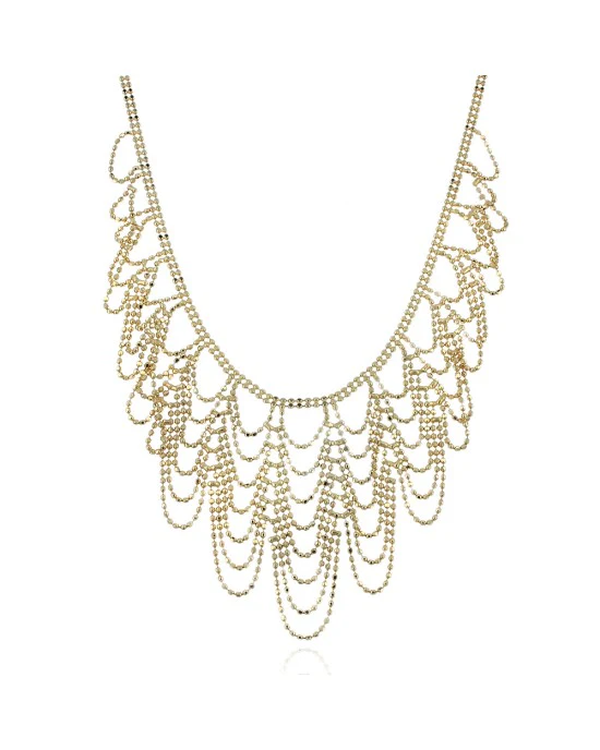 Bright Cut Graduated Scalloped Beaded Necklace