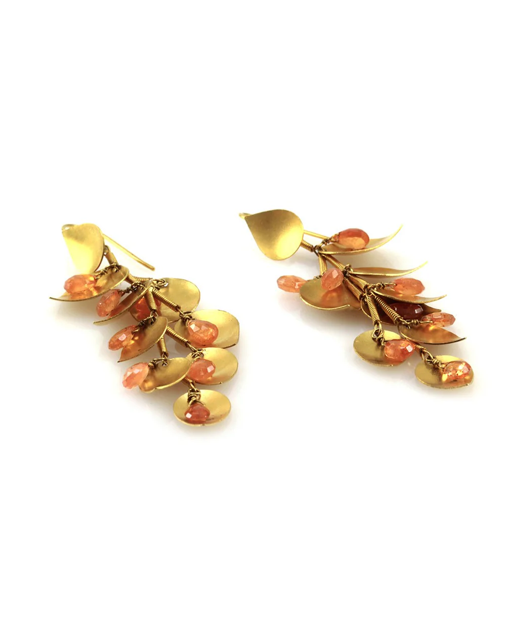 Briolette Golden Beryl Drop Earrings with Leaf Motif in 18K Yellow Gold - Image 2
