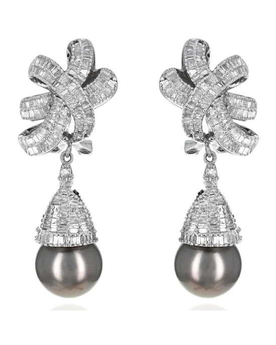 Bronze Tahitian Pearl and Diamond Dangle Earrings
