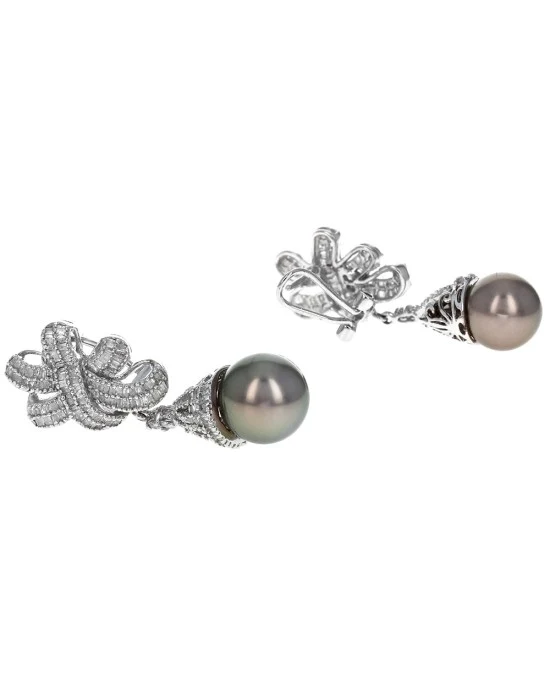 Bronze Tahitian Pearl and Diamond Dangle Earrings - Image 2