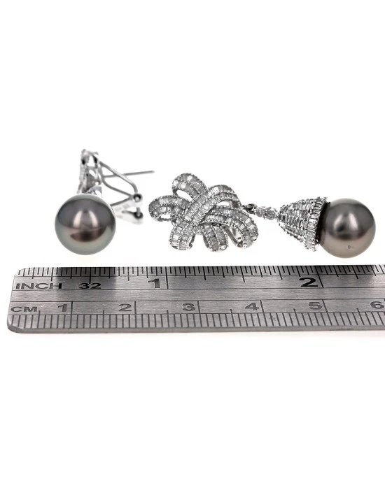 Bronze Tahitian Pearl and Diamond Dangle Earrings - Image 3