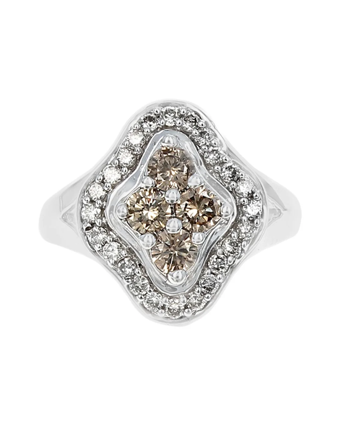 Brown and White Diamond Quatrefoil Ring - Image 2