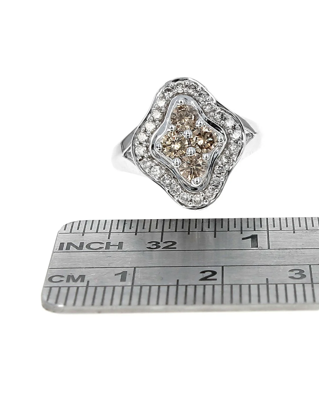 Brown and White Diamond Quatrefoil Ring - Image 3