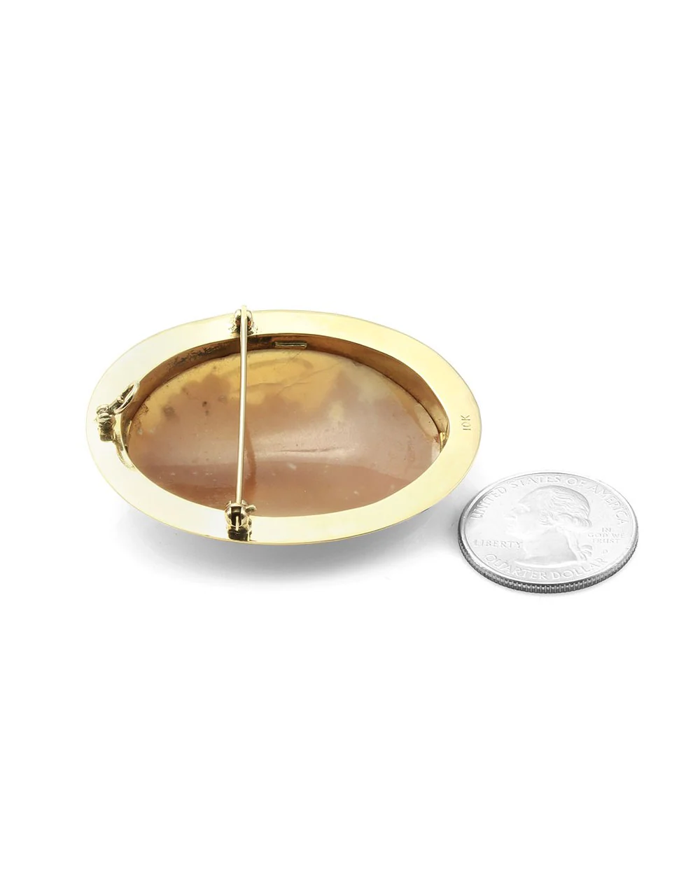 Brown Shell Cameo Brooch Pin in Gold - Image 2