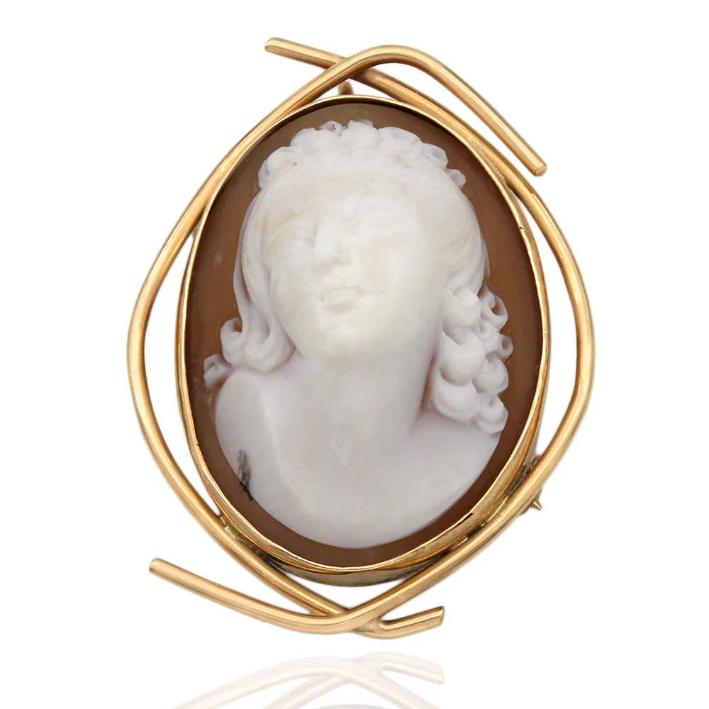 Brown Shell Cameo Free Form Wire Pin/Pendant