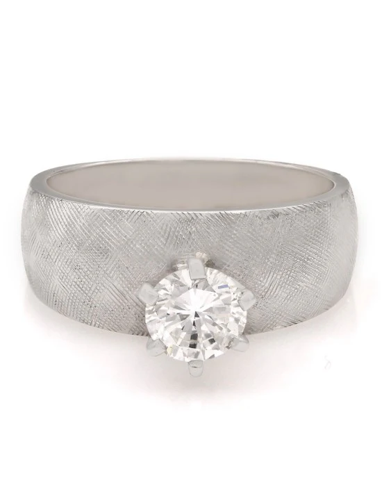 Brushed Finish Diamond Solitaire Engagement Ring - Image 2