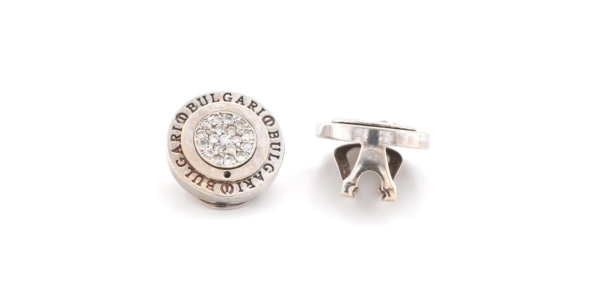 Bulgari 14k White Gold Pave Diamond Earrings - Image 2