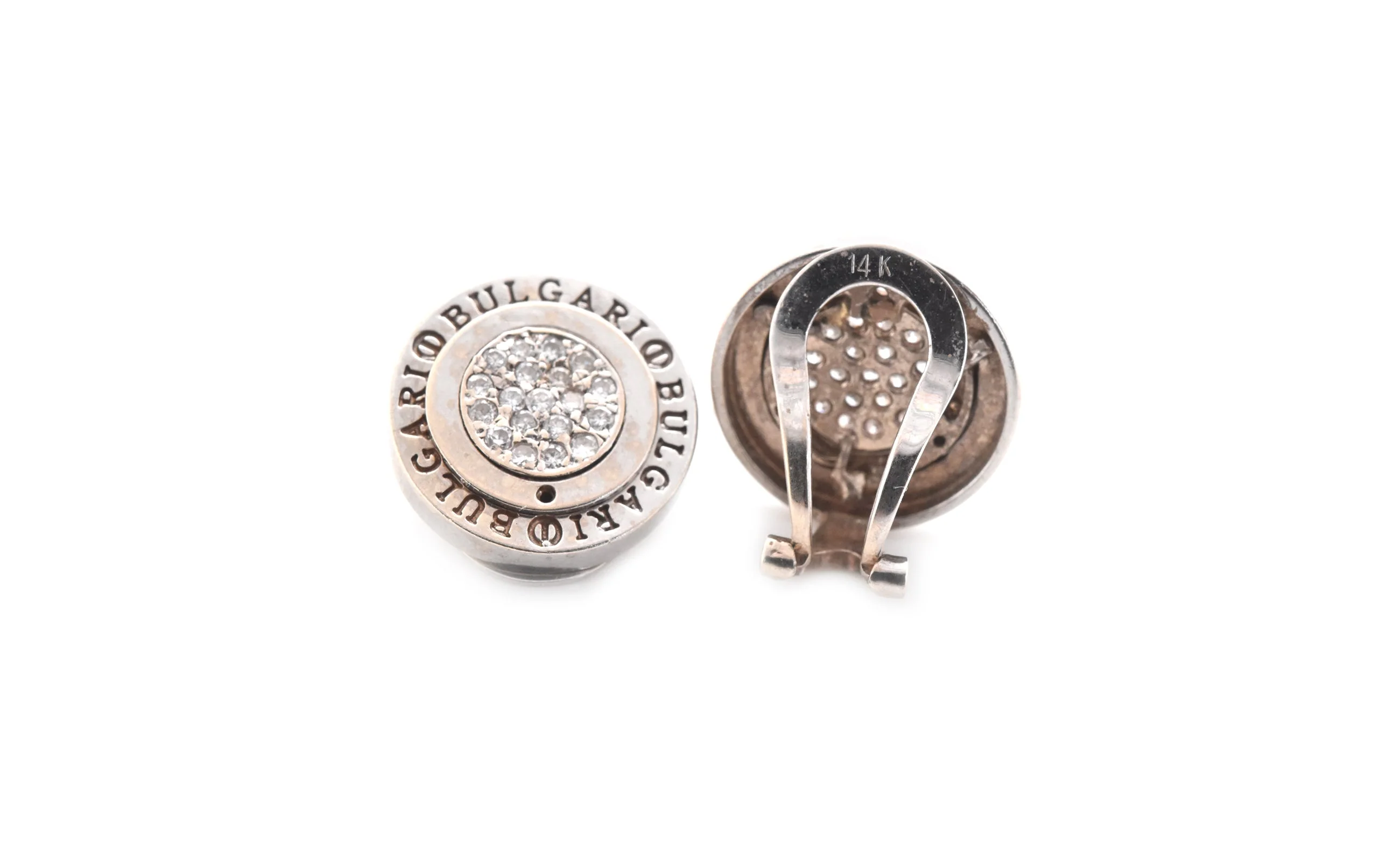 Bulgari 14k White Gold Pave Diamond Earrings - Image 3