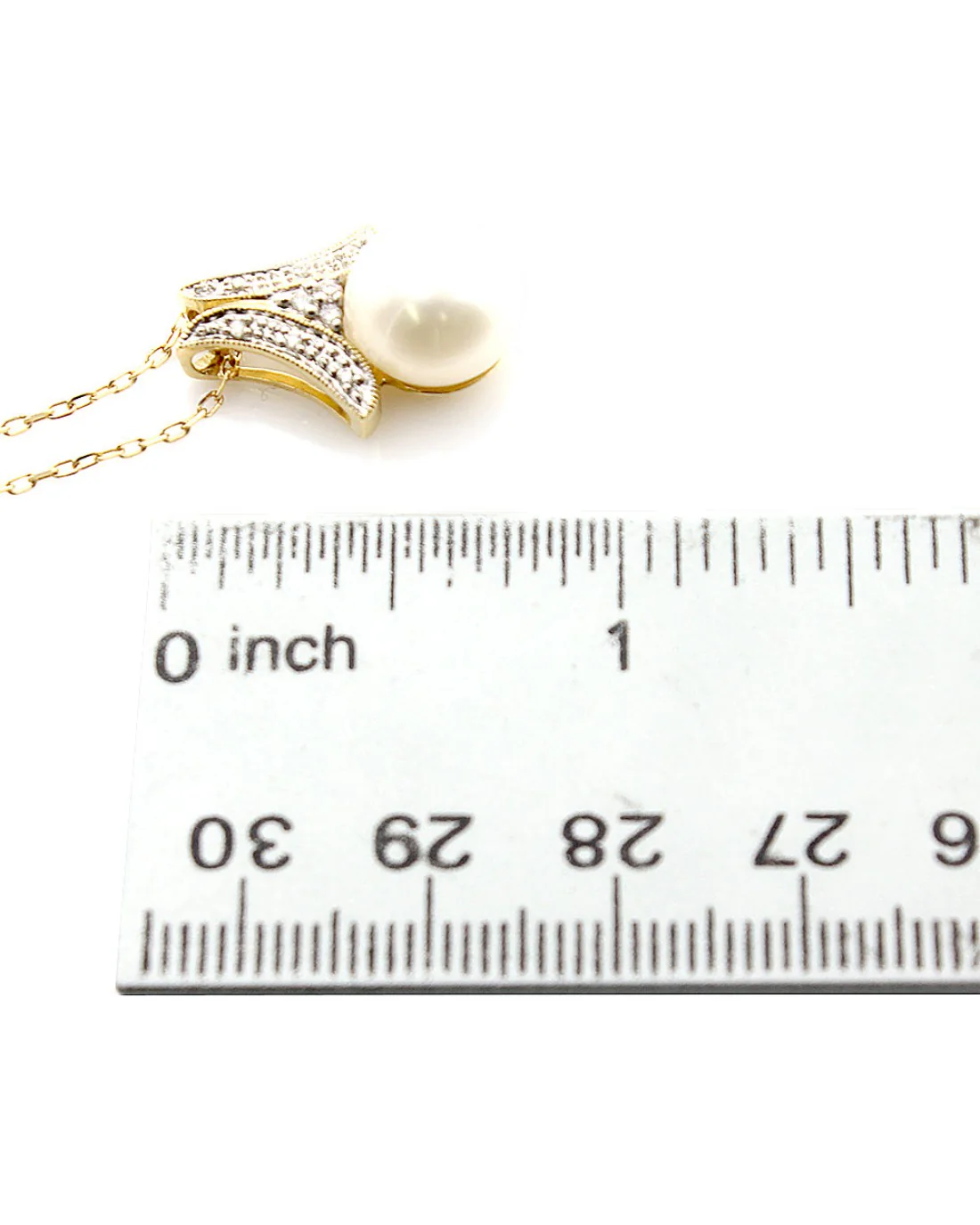 Button Pearl and Diamond Pave Drop Necklace - Image 2