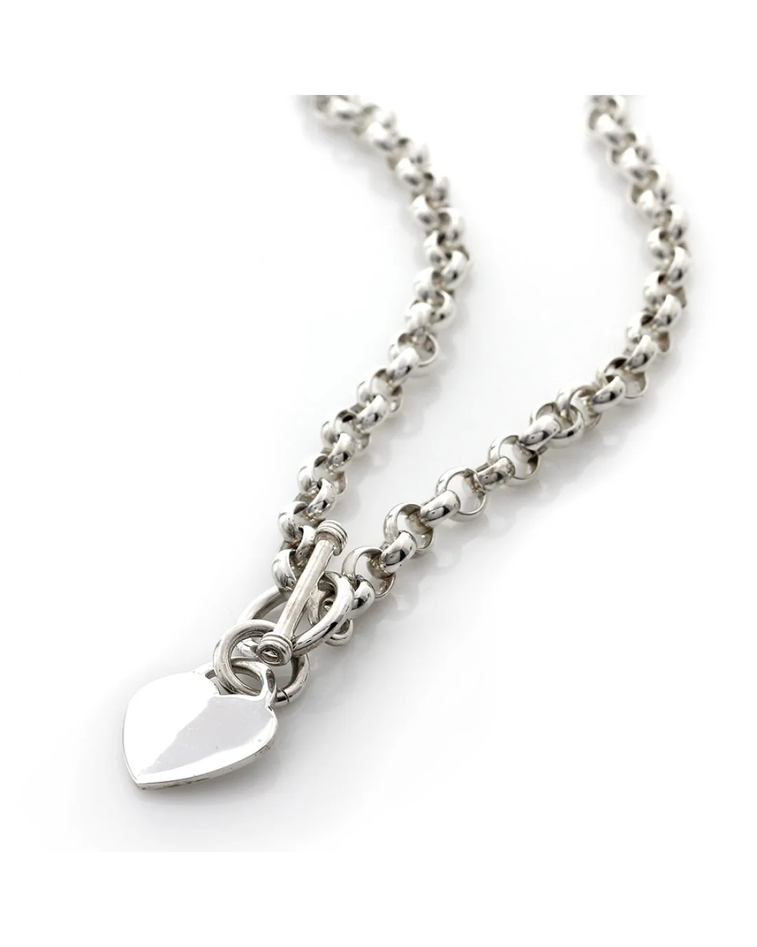 Cable Chain in Silver with Heart Charm and Toggle Clasp - Image 2