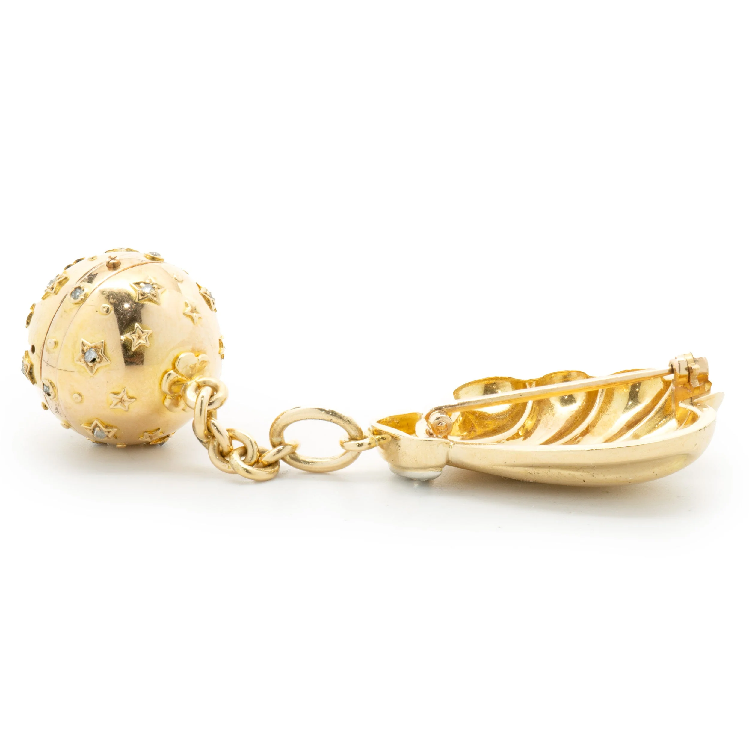 Carl Bucherer 18 Karat Yellow Gold Vintage Fan Pin with Ball Watch Drop - Image 3
