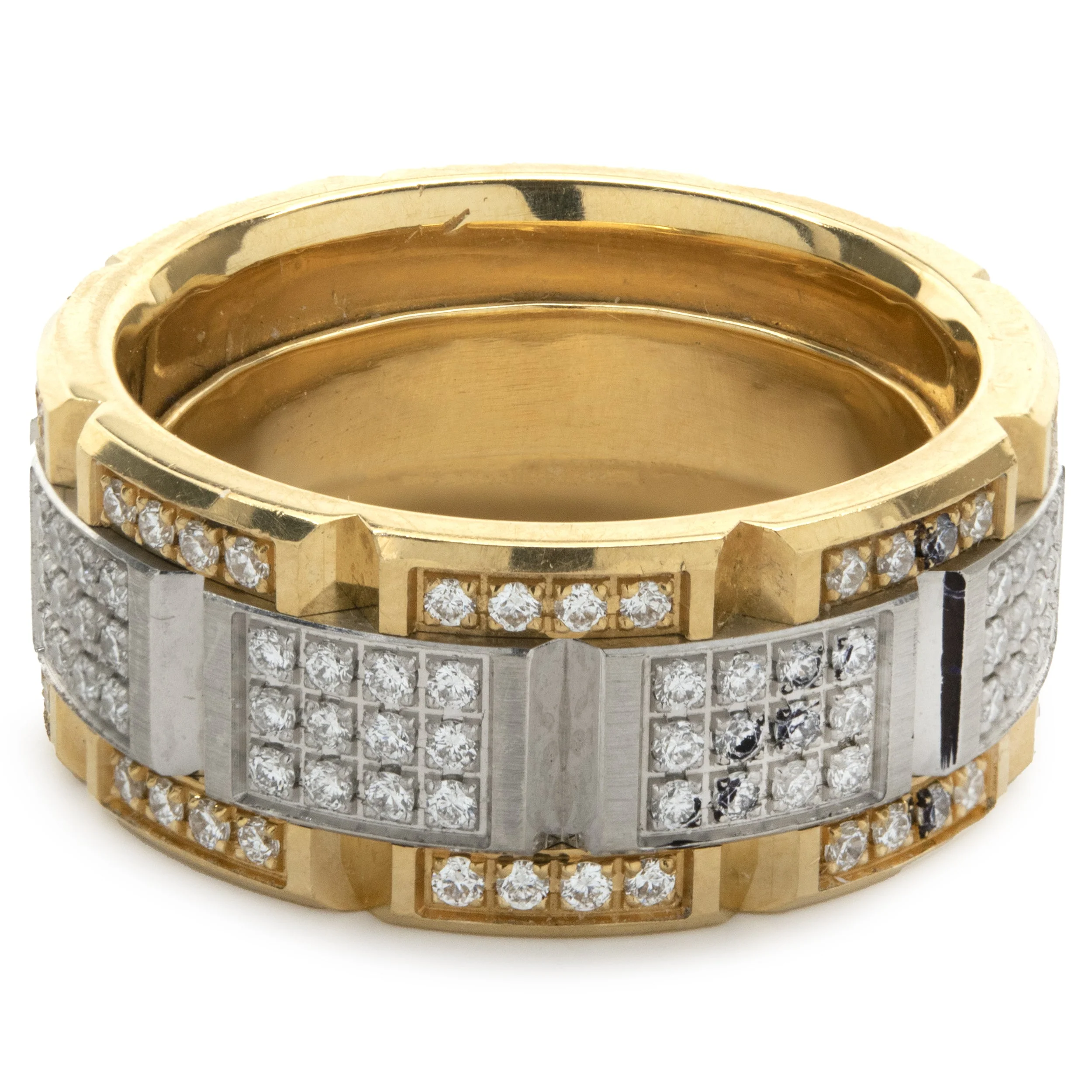 Carlex 18 Karat Yellow and White Gold Diamond Square Link Band - Image 2