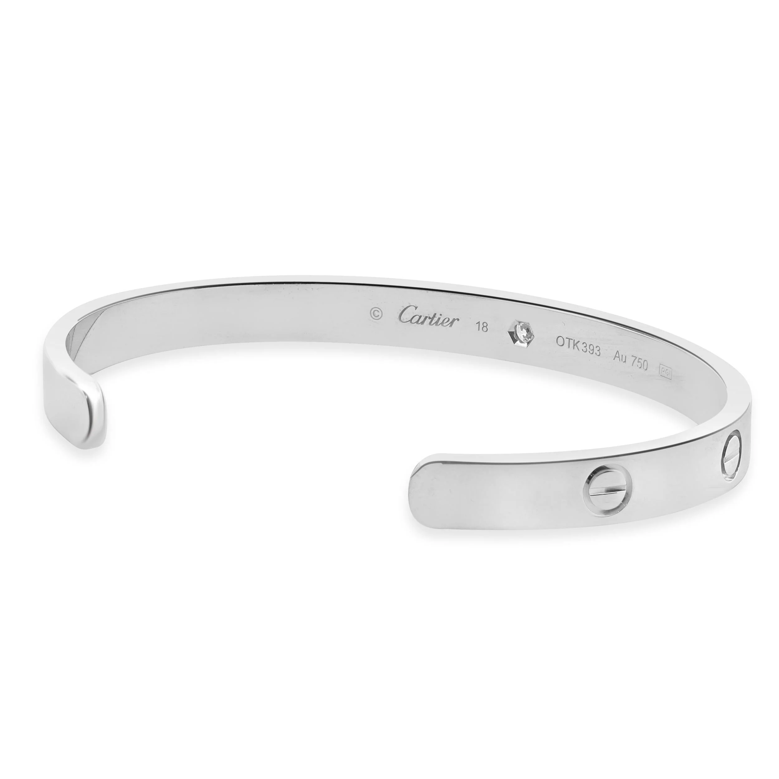 Cartier 18 Karat White Gold Love Cuff Bracelet 1 Diamond, Size 18 - Image 3