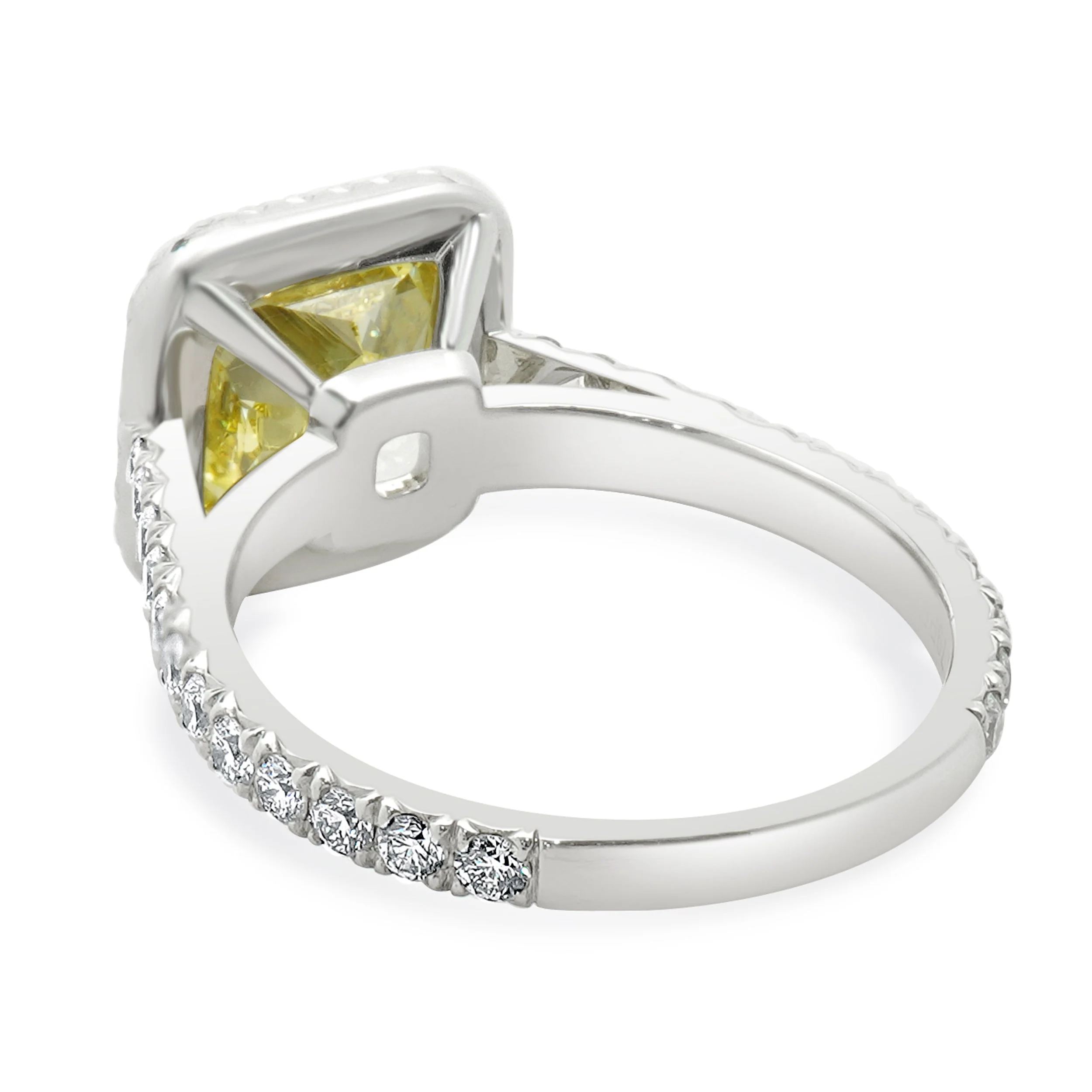 Cartier Platinum Fancy Intense Yellow Cushion Cut Diamond Engagement Ring - Image 3